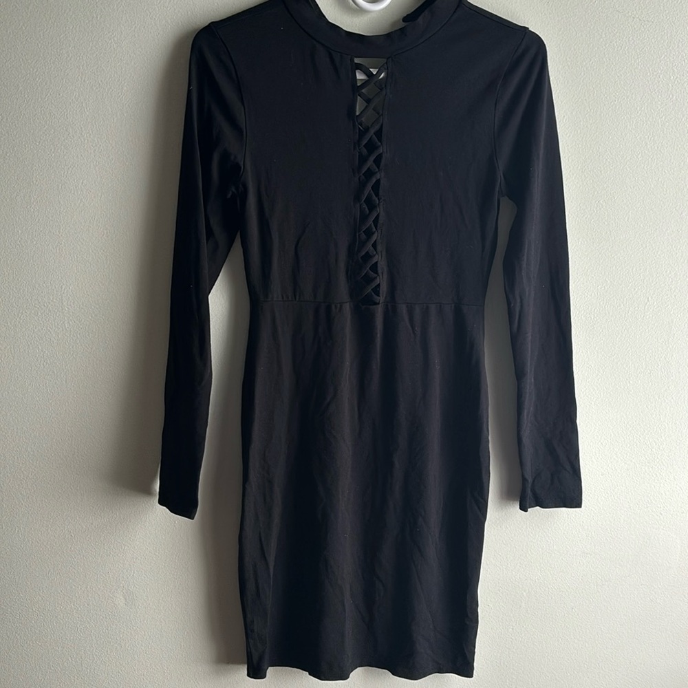 Black midi dress with cross cut out